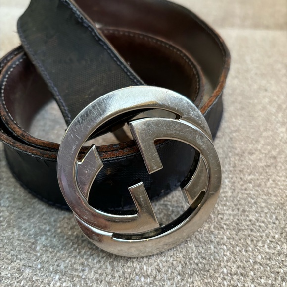 ✨GUCCI Interlocking G’s Black Leather Belt with Solver GG Hardware 90/36 UNISEX - Picture 1 of 16
